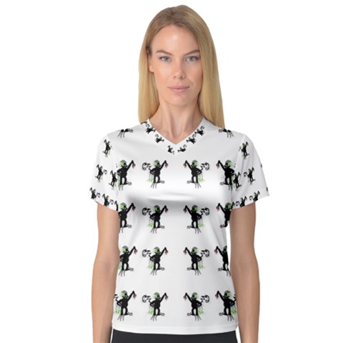 Floral Monkey With Hairstyle V-neck Sport Mesh Tee by pepitasart