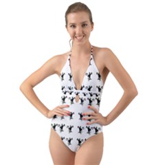 Floral Monkey With Hairstyle Halter Cut-out One Piece Swimsuit by pepitasart