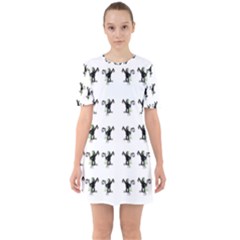 Floral Monkey With Hairstyle Sixties Short Sleeve Mini Dress by pepitasart