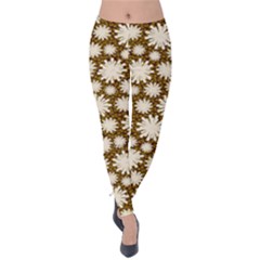 White Smoke Snowflakes Pattern Velvet Leggings by PattyVilleDesigns