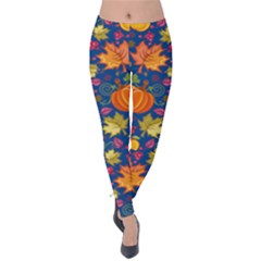 Blue & Orange Autumn Pumpkin Winter Velvet Leggings by PattyVilleDesigns