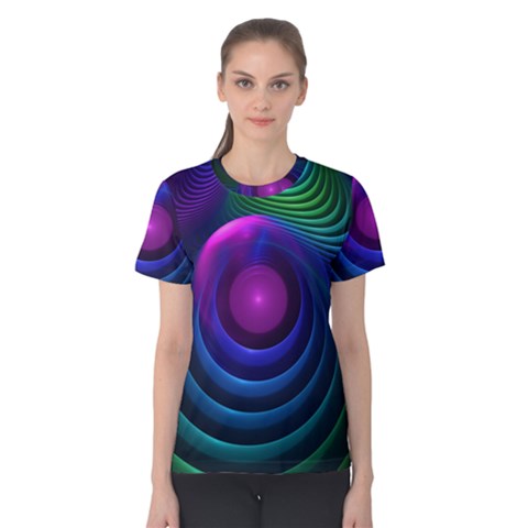 Beautiful Rainbow Marble Fractals In Hyperspace Women s Cotton Tee by jayaprime