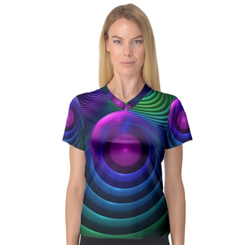 Beautiful Rainbow Marble Fractals In Hyperspace V-neck Sport Mesh Tee by jayaprime