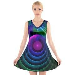 Beautiful Rainbow Marble Fractals In Hyperspace V-neck Sleeveless Skater Dress by jayaprime