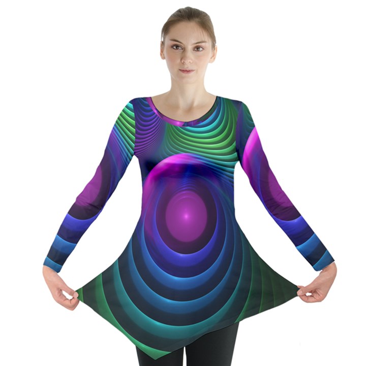 Beautiful Rainbow Marble Fractals in Hyperspace Long Sleeve Tunic 