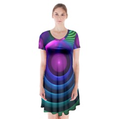 Beautiful Rainbow Marble Fractals In Hyperspace Short Sleeve V-neck Flare Dress by jayaprime