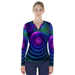 Beautiful Rainbow Marble Fractals In Hyperspace V-neck Long Sleeve Top by jayaprime