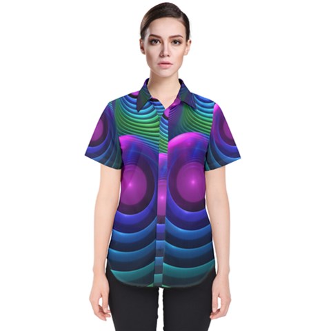 Beautiful Rainbow Marble Fractals In Hyperspace Women s Short Sleeve Shirt by jayaprime