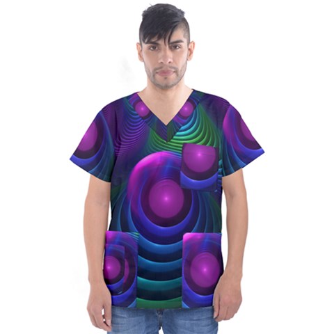 Beautiful Rainbow Marble Fractals In Hyperspace Men s V-neck Scrub Top by jayaprime