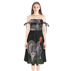 Thanksgiving Turkey Shoulder Tie Bardot Midi Dress by Valentinaart