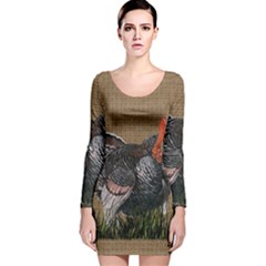 Thanksgiving Turkey Long Sleeve Velvet Bodycon Dress by Valentinaart