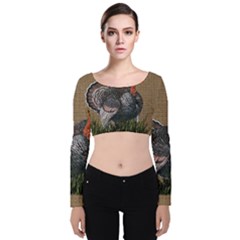 Thanksgiving Turkey Velvet Long Sleeve Crop Top by Valentinaart