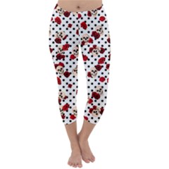 Skulls And Roses Capri Winter Leggings  by Valentinaart