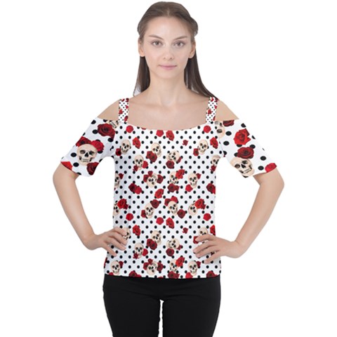 Skulls And Roses Cutout Shoulder Tee by Valentinaart