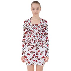 Skulls And Roses V-neck Bodycon Long Sleeve Dress