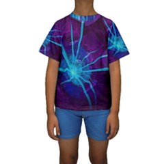 Beautiful Bioluminescent Sea Anemone Fractalflower Kids  Short Sleeve Swimwear by jayaprime