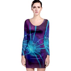 Beautiful Bioluminescent Sea Anemone Fractalflower Long Sleeve Bodycon Dress by jayaprime