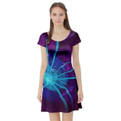 Beautiful Bioluminescent Sea Anemone Fractalflower Short Sleeve Skater Dress by jayaprime