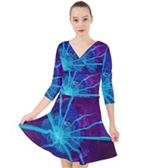 Beautiful Bioluminescent Sea Anemone Fractalflower Quarter Sleeve Front Wrap Dress	 by jayaprime