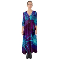 Beautiful Bioluminescent Sea Anemone Fractalflower Button Up Boho Maxi Dress by jayaprime