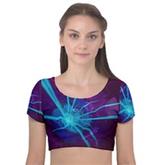 Beautiful Bioluminescent Sea Anemone Fractalflower Velvet Short Sleeve Crop Top 