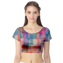 Rainbow Prism Plaid  Short Sleeve Crop Top by KirstenStar