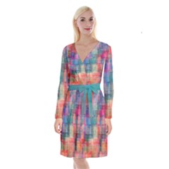 Rainbow Prism Plaid  Long Sleeve Velvet Front Wrap Dress by KirstenStar