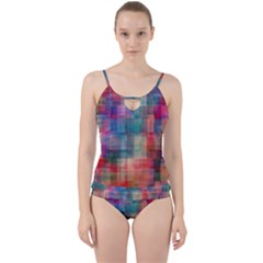 Rainbow Prism Plaid  Cut Out Top Tankini Set