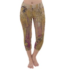 Japanese Geisha With Cat Illustration Capri Winter Leggings 