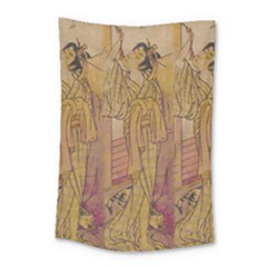 Japanese Geisha With Cat Illustration Small Tapestry