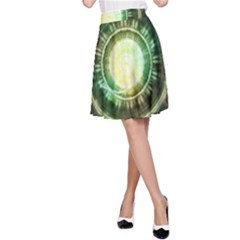 Green Chaos Clock, Steampunk Alchemy Fractal Mandala A-line Skirt by jayaprime