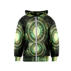 Green Chaos Clock, Steampunk Alchemy Fractal Mandala Kids  Zipper Hoodie by jayaprime