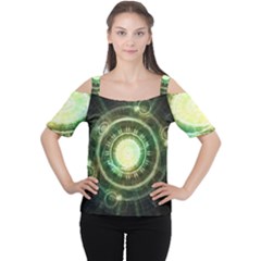 Green Chaos Clock, Steampunk Alchemy Fractal Mandala Cutout Shoulder Tee