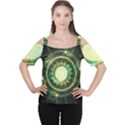 Green Chaos Clock, Steampunk Alchemy Fractal Mandala Cutout Shoulder Tee View1