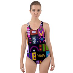 Abstract A Colorful Modern Illustration Cut-out Back One Piece Swimsuit