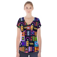 Abstract A Colorful Modern Illustration Short Sleeve Front Detail Top by Celenk