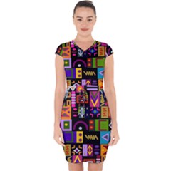 Abstract A Colorful Modern Illustration Capsleeve Drawstring Dress 