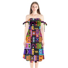 Abstract A Colorful Modern Illustration Shoulder Tie Bardot Midi Dress by Celenk