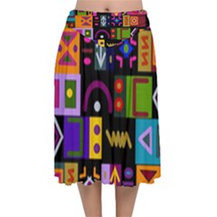 Abstract A Colorful Modern Illustration Velvet Flared Midi Skirt by Celenk