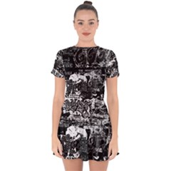 Graffiti Drop Hem Mini Chiffon Dress