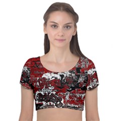 Graffiti Velvet Short Sleeve Crop Top 