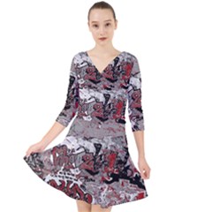 Graffiti Quarter Sleeve Front Wrap Dress	