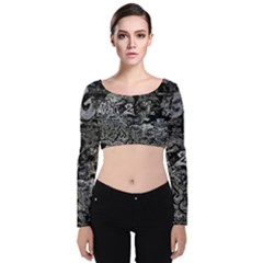 Graffiti Velvet Long Sleeve Crop Top