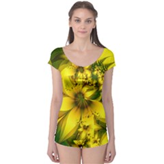 Beautiful Yellow-green Meadow Of Daffodil Flowers Boyleg Leotard  by jayaprime