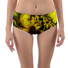 Beautiful Yellow-green Meadow Of Daffodil Flowers Reversible Mid-waist Bikini Bottoms