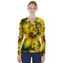 Beautiful Yellow-Green Meadow of Daffodil Flowers V-Neck Long Sleeve Top View1