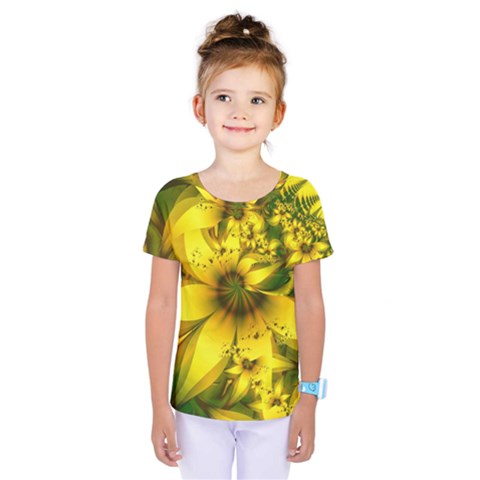 Beautiful Yellow-green Meadow Of Daffodil Flowers Kids  One Piece Tee by jayaprime