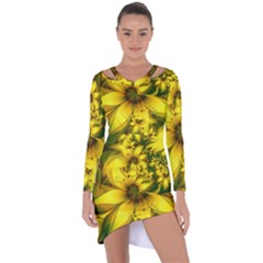 Beautiful Yellow-green Meadow Of Daffodil Flowers Asymmetric Cut-out Shift Dress by jayaprime