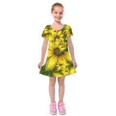 Beautiful Yellow-green Meadow Of Daffodil Flowers Kids  Short Sleeve Velvet Dress by jayaprime