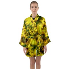 Beautiful Yellow-green Meadow Of Daffodil Flowers Long Sleeve Kimono Robe